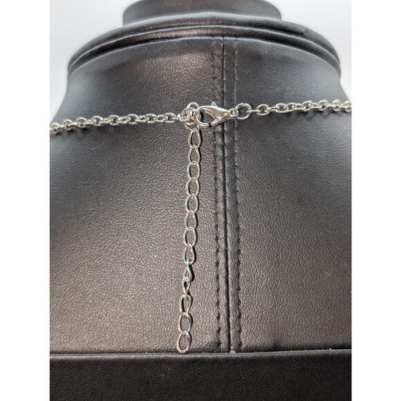 Large Square AB Crystal Silver Tone Necklace 16.5"-19" - Picture 7 of 7